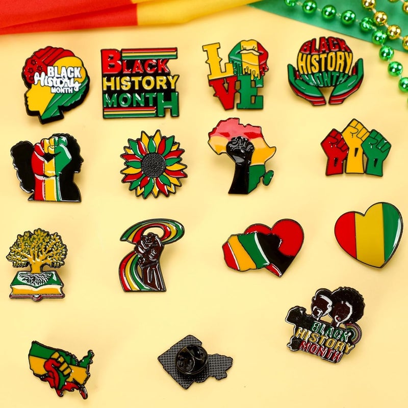 SANNIX 15Pcs Black History Month Pins, Assorted Enamel African American Badge Lapel Pins Brooches for Backpacks Clothes Black History Month Accessories Party Favors - Image 3